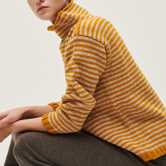 BABAA Jumper No6 In Ochre Striped Wool Sweater Mock Neck Iconic No 6 One Size - Picture 4 of 16